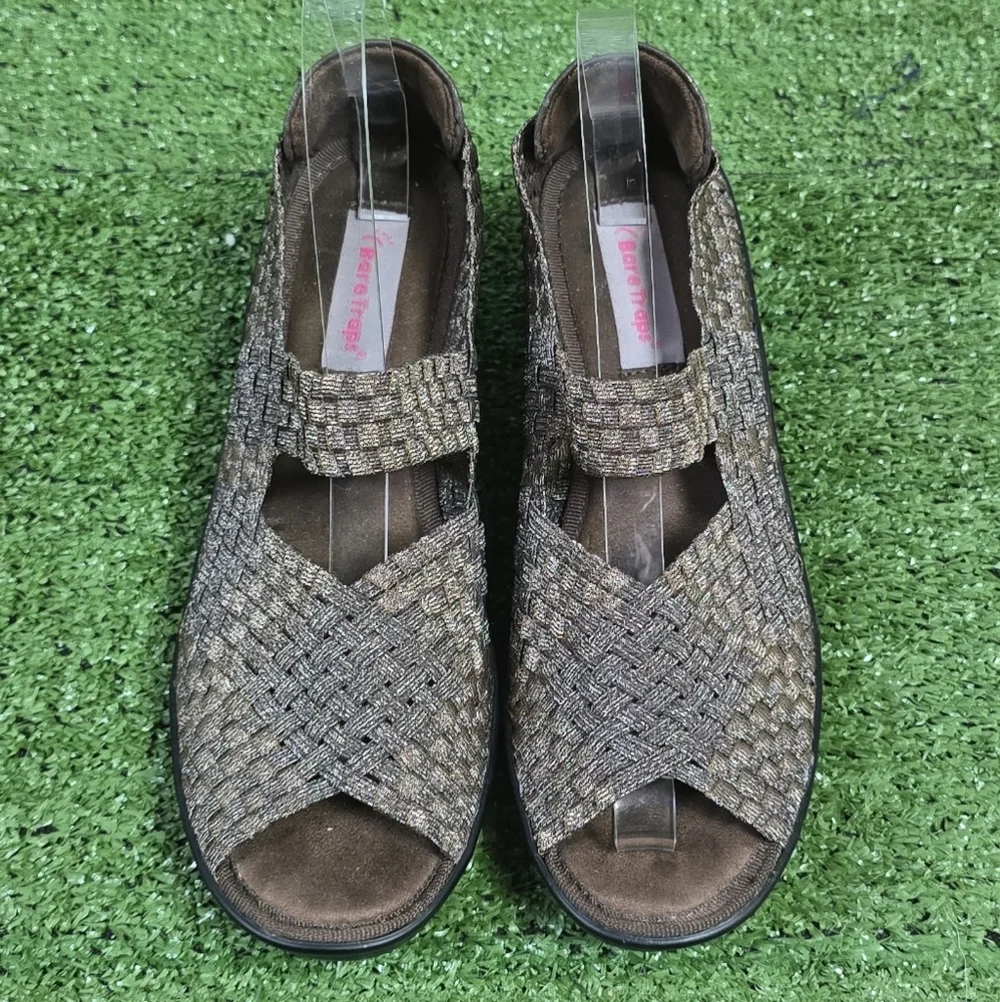 BARETRAPS | UMMA ELASTIC WOVEN PEEP-TOE MARY JANE WEDGE SANDALS